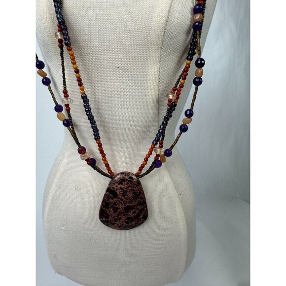 Variscite Stone Beaded Necklace With Multicolor Beads & Large Pendant - Picture 16 of 16